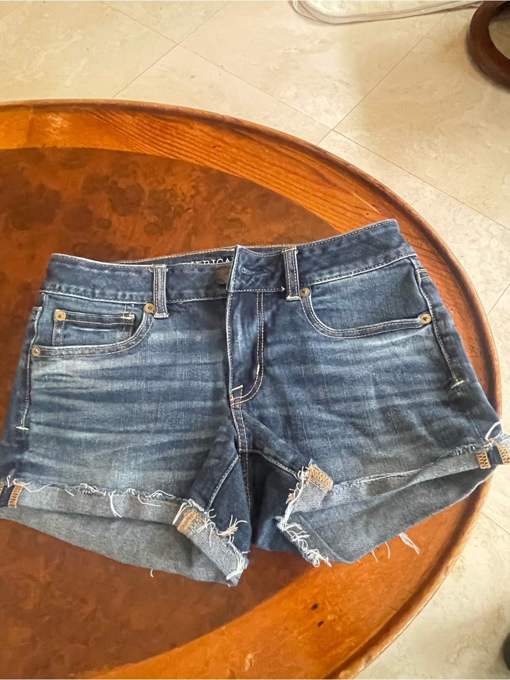 American Eagle Outfitters Dark Blue Frayed Denim Cutoff Shorts